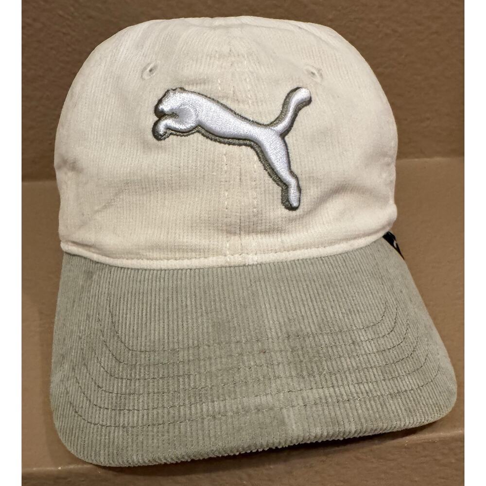 PUMA Corduroy Dad Hat Olive Green Khaki Two-Tone Strapback Adjustable Cap OS